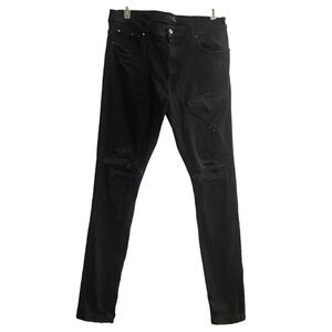 AMIRI Men’s MOTO Leather‎ Patched Distressed Jeans Size 38 Inseam 34 Authentic